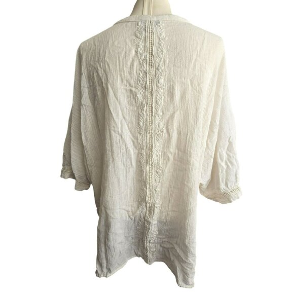 White Embroidered Boho Peasant Top Embroidered With Tassels Size 2X JJ4147 - Picture 8 of 10